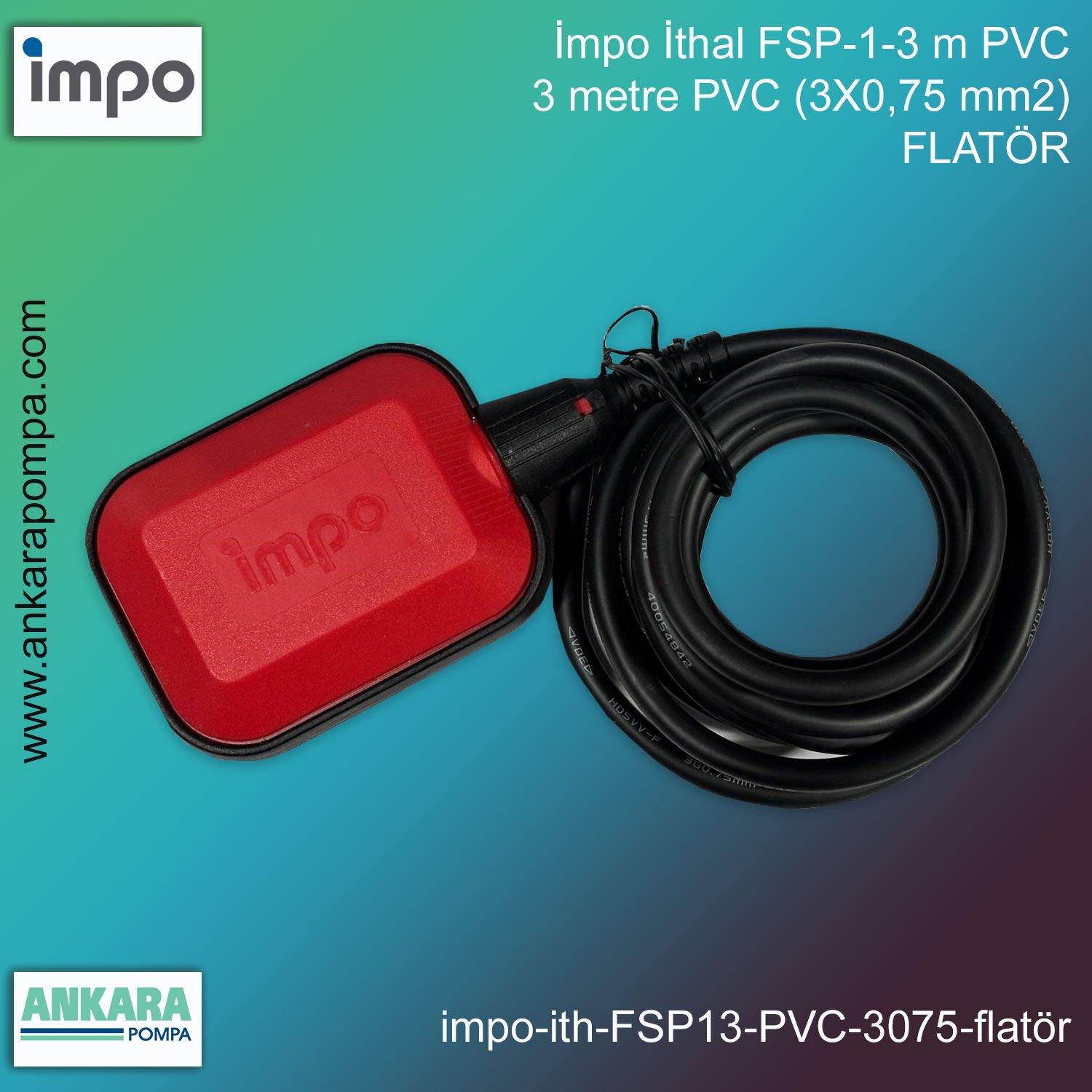 İmpo İthal FSP-1-3 m PVC Flatör, 3 metre PVC (3X0,75 mm2)