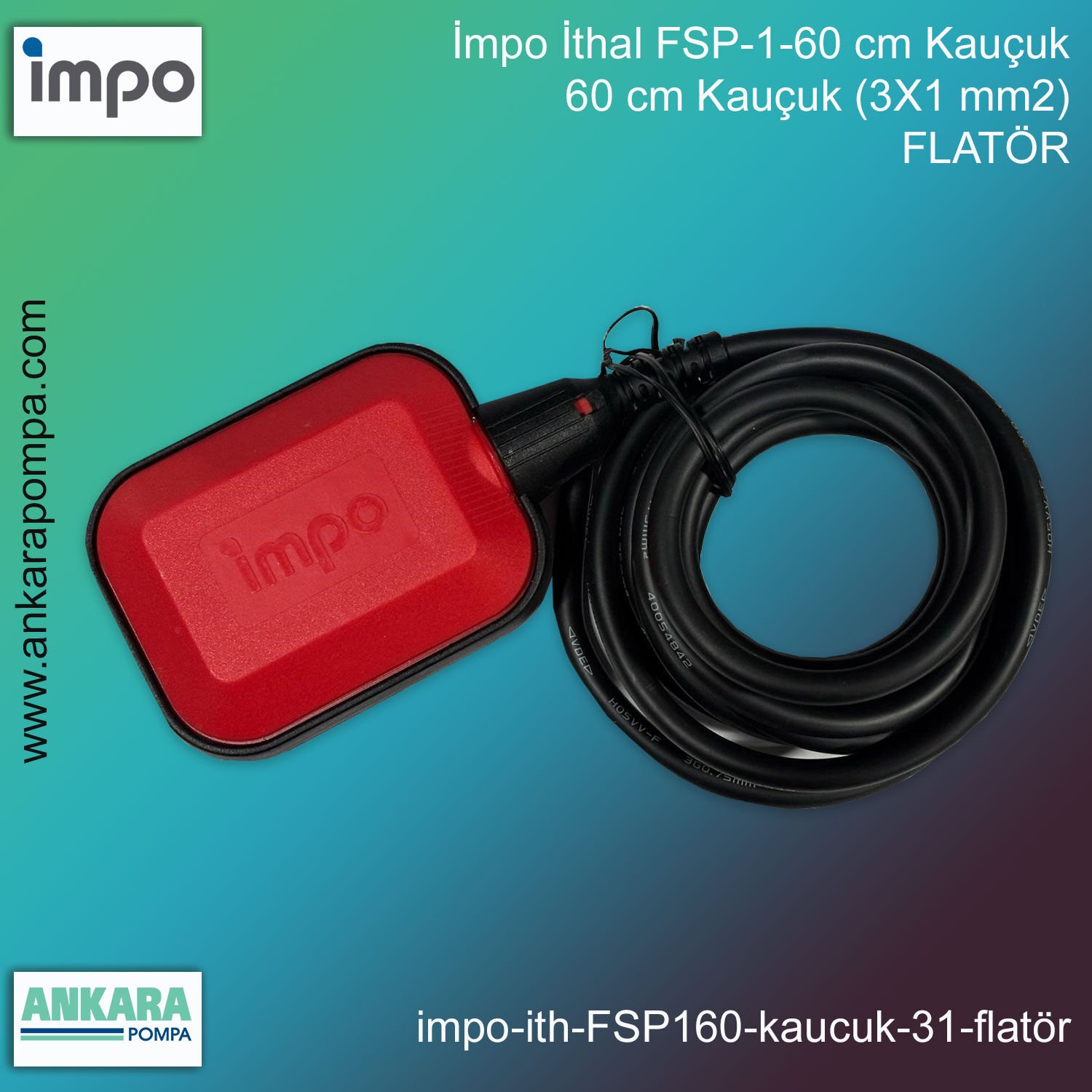 İmpo İthal FSP-1-60 cm Kauçuk Flatör, 60 cm Kauçuk (3X1 mm2)