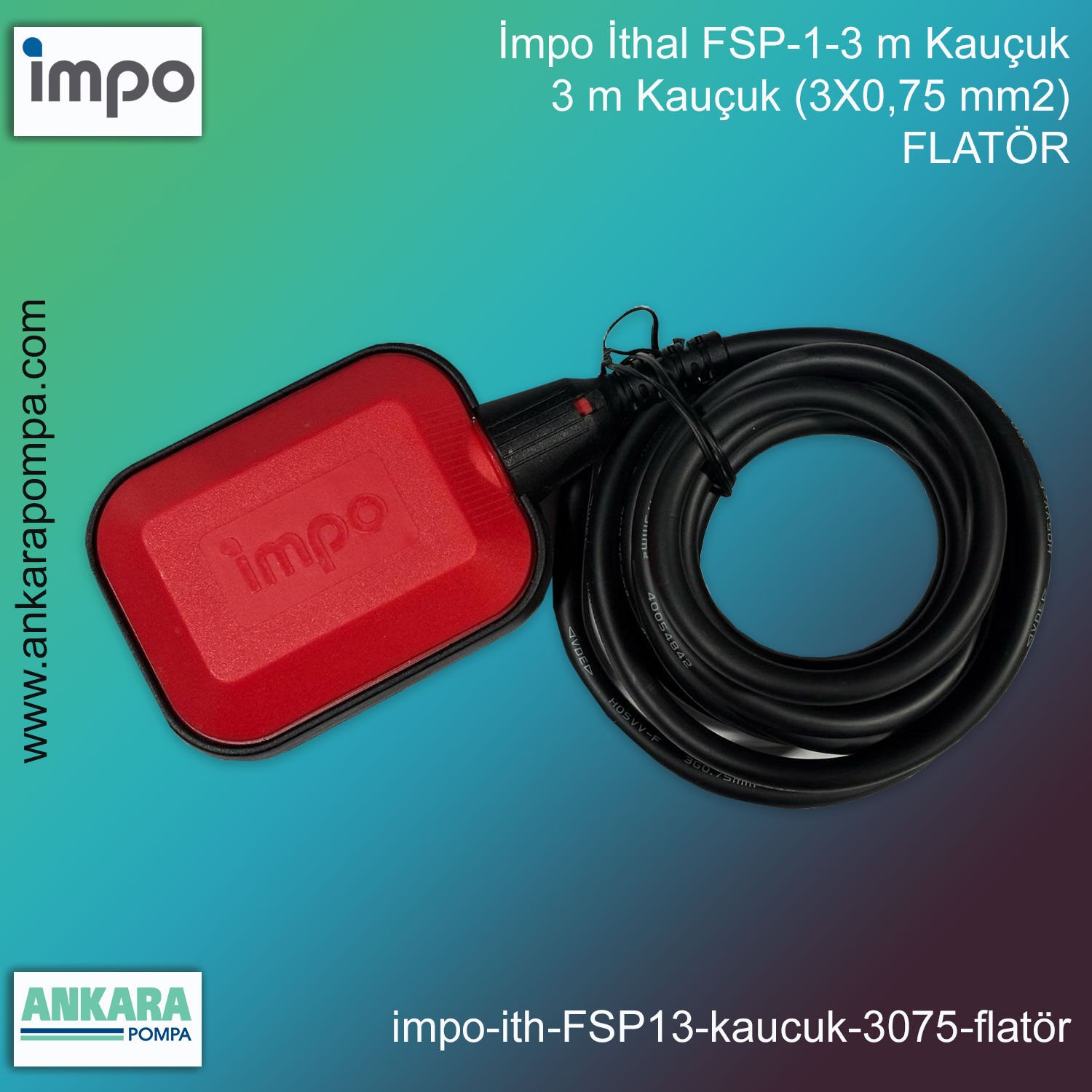 İmpo İthal FSP-1-3 m Kauçuk Flatör, 3 m Kauçuk (3X0,75 mm2)