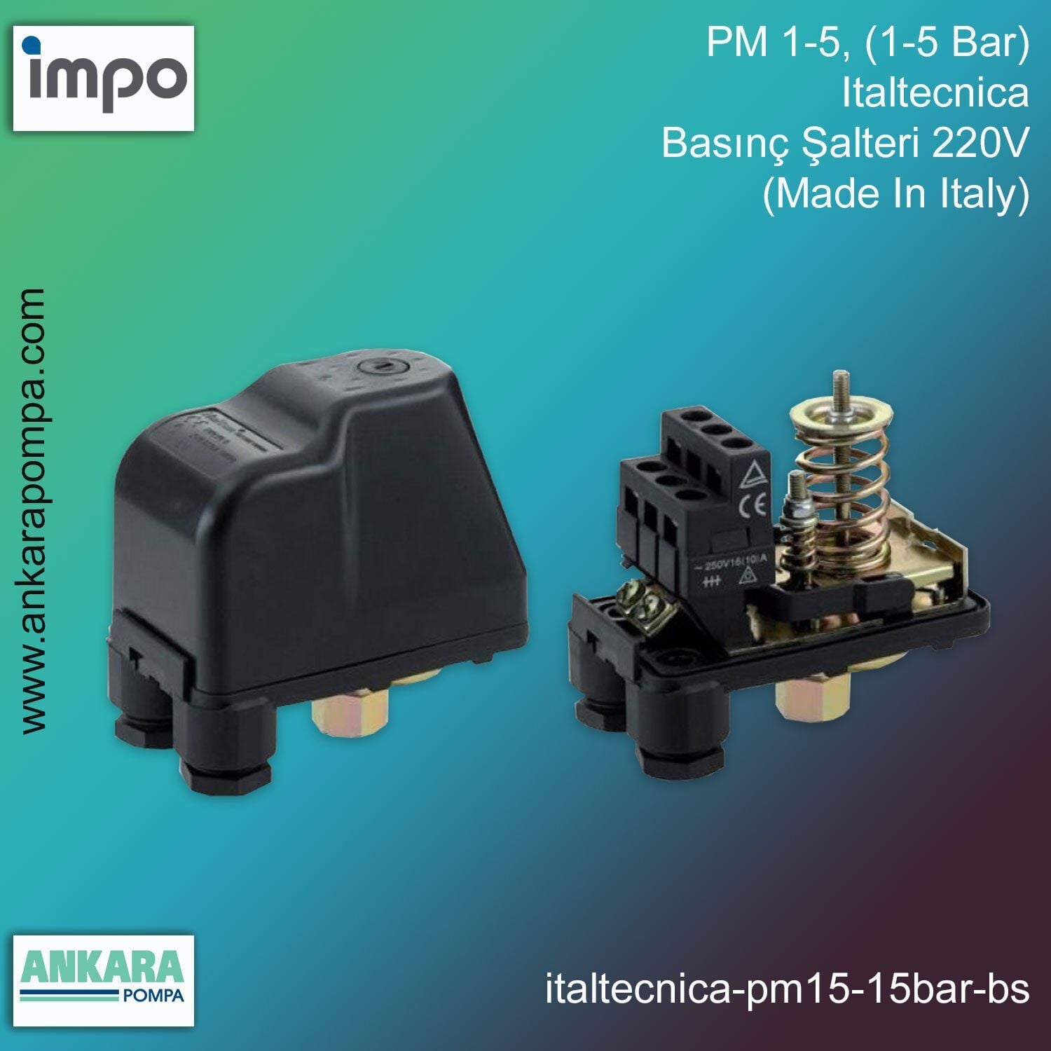 Italtecnica PM 1-6 3W, (1-6 Bar), Basınç Şalteri 220V (Made In Italy)