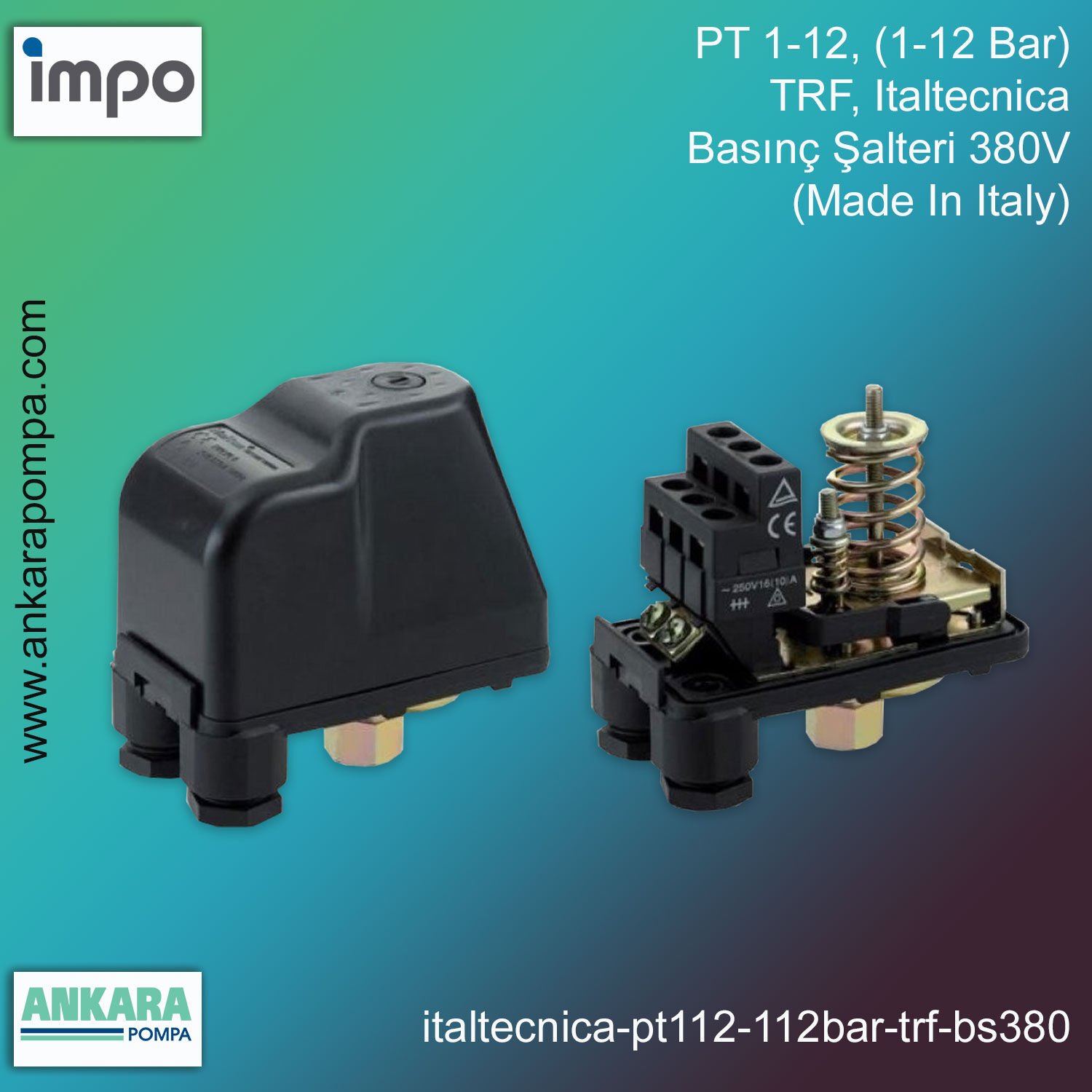 Italtecnica PT 1-12, (1-12 Bar), TRF, Basınç Şalteri 380V (Made In Italy)