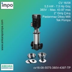 CV 16/03, 2,2 kW - 3 Hp Güç, 380V  - Max. 15-36 mss, 2” Giriş Çıkış, Paslanmaz Dikey Milli, Tek Pompa
