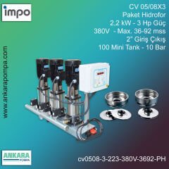 CV 05/08X3 - 2,2 kW - 3 Hp Güç, 380V  - Max. 36-92 mss, 2” Giriş Çıkış, Mini Tank 100, 10 Bar, Üç Pompalı (Tank ve Flexible Hariç) Paket Hidrofor